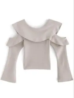 ショルダーオープンラッフルフレアスリーブニットトップス[rut992]