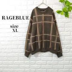 レイジブルー メンズ ニット セーター チェック XL 総柄 長袖 あったか