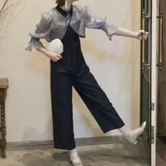 BONLECILL noir シアーボレロ＆パンツドレス セットアップ ネイビー