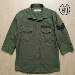Thruxton スラクストン ミリタリー シャツ 7分袖 カーキ L 刺繍のサムネイル