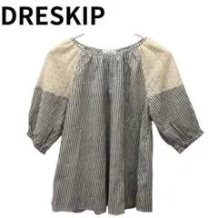 DRESKIP ドレスキップ ストライプ 切替 レース 五分袖 ブラウス