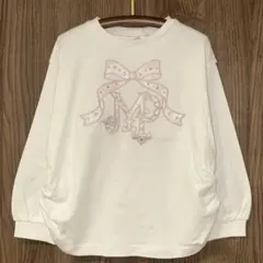 新品　メゾピアノ　リボンロゴアップリケ　長袖Tシャツ　 オフホワイト　120cm