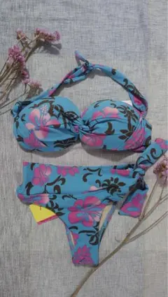 【ALEXIASTAMお好きな方】ブラジリアンビキニ　花柄　セパレート水着　青