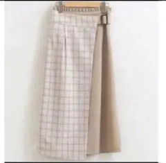 マジェ バイカラー　Iライン スカート タイトスカート ベージュ チェック柄　S