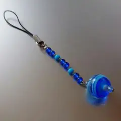 青色のとんぼ玉ストラップ