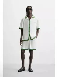 ZARA サテン セットアップ シャツ ショーツ 韓国 ストリート 新品 緑