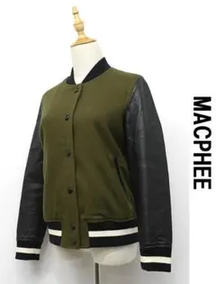 D574/美品 MACPHEE 袖レザースタジャン ブルゾン 38 緑 黒