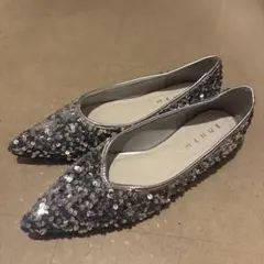 MENUE スパンコール ポインテッドトゥ フラットシューズ