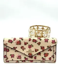 COACH コーチ フローラルプリント 長財布 ベージュ×ピンク 花柄