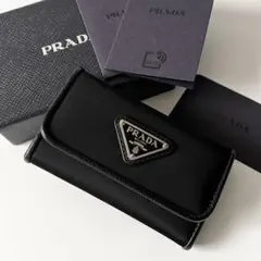 プラダ　6連キーケース　トライアングルロゴ　ナイロン　レザー　黒　ブラック