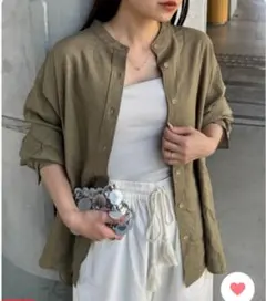 CIAOPANIC TYPY リネンレーヨンバンドカラーシャツ カーキ