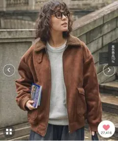 MONO-MART ボア襟付きフェイクムートン ミリタリーブルゾン