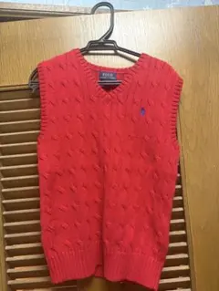 POLO RALPH LAUREN 赤 ケーブルニット Vネック セーター