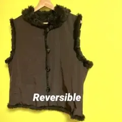 美品　リバーシブルファーベスト　ラビット　毛皮　ブラウン　ポケット付き