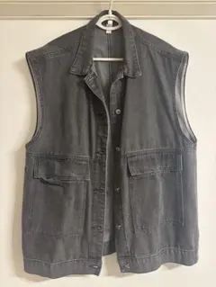 【古着】グレー デニム ノースリーブジャケット