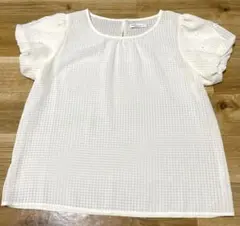 earth music&ecology シアーチェックパフスリーブブラウス