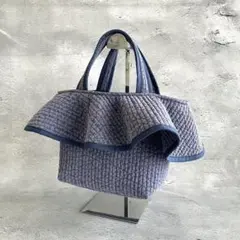 フレアフリル付きトートバッグ（L）　2way グレー　ヌビバッグ　ハンドメイド フレアフリル付きトートバッグ（S）ヌビバッグ 細ヌビ ライトグレー