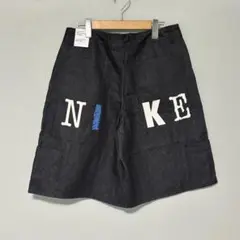 32 L 新品 ナイキ デニム ショートパンツ ハーフパンツ 黒 ロゴ ルーズ