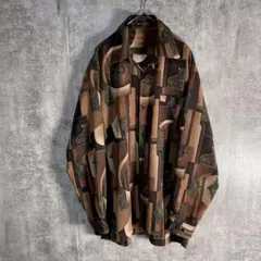 総柄レトロシャツ ポリシャツ 幾何学 ペイズリー調 ビッグシルエット 古着