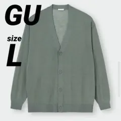 GU シアーニットカーディガン 長袖 L メンズ ダークグリーン