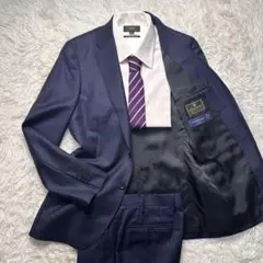 極美品 エルメネジルドゼニア セットアップ ネイビー 光沢 ストライプ 44