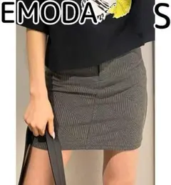 EMODA フィットカットリブ スカート スカパン ミニ グレー ストライプ柄