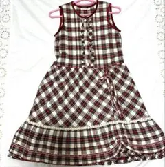 【タグ付】BABY PINK HOUSE チェック柄 フリルワンピース 130赤