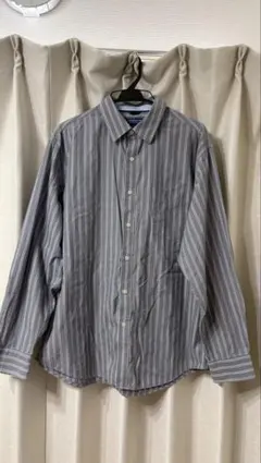 Croft&Barrow ストライプ 長袖シャツ L グレー　古着
