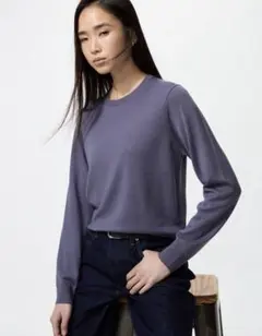 ユニクロ　 長袖メリノクルーネックセーター　薄手　ブルー　Sサイズ