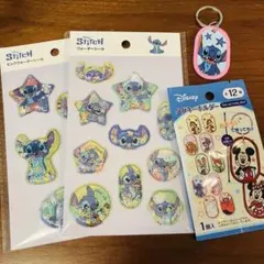 セリア　ディズニー　スティッチ　ウォーターシール　タグ キーホルダー