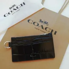 正規店購入★コーチ★クロコエンボスドレザー黒★小銭入れカードケース★新品