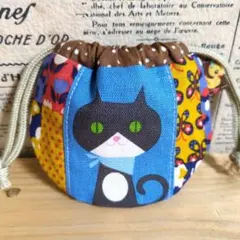 ハンドメイド　ミニミニ まるい巾着 (ねこ柄　花柄　チェリー)