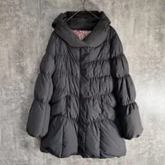 日本製 ダウンコート M〜L ブラック 花柄裏地 美品 上品デザイン　レディース