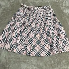 バーバリーブルーレーベルプリーツピンクノバチェックスカート38