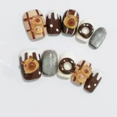 【現品·XSサイズ】動物モチーフ ネイルチップ 秋　クマ