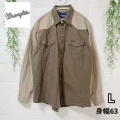 Wranglerラングラー古着ウエスタンシャツLツイル茶ベージュ厚手バイカラーのサムネイル
