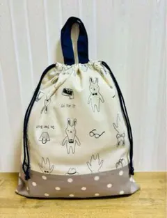 【43E】ハンドメイド お着替え袋 うさぎ ドット シンプル