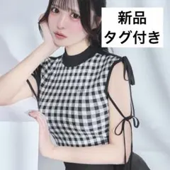 リボンドロストニットトップス ギンガムチェック　iLiFE! 心花りり　着用
