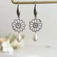 淡水パール・大きな雫＆フラワー　ピアス　真珠　サージカルステンレス　結婚式