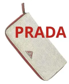 プラダ　織り生地長財布　ビビットな赤