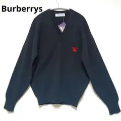 Burberrys Vネックセーター ウール 黒ブラック 未使用品 ロゴ刺繍