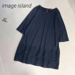 image island　ストライプ　チュニックワンピース　花柄レース　七分袖