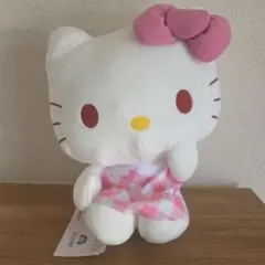 ハローキティ LLぬいぐるみ ピンクチェック