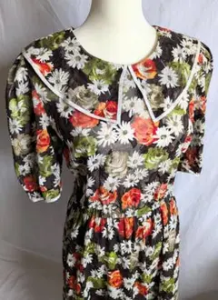 大きいサイズ Leilian レリアン 花柄 レトロ ワンピース