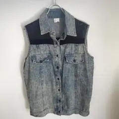 異素材ミックス デニムノースリーブジャケット