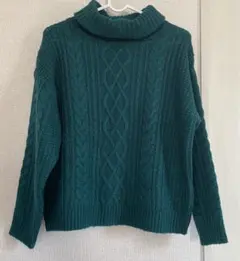 INGNIダークグリーン ケーブルニット タートルネック M