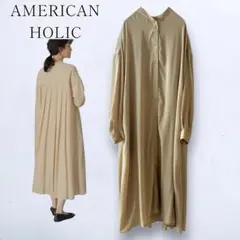 【アメリカンホリック】バックプリーツワンピース 長袖シャツワンピース ゆったり