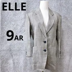 4570 エル テーラードジャケット 9号 ベージュ チェック柄 シルク リネン