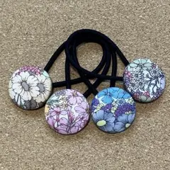 お買い得♡お揃い リバティと小花刺繍 くるみボタン ヘアゴム 3個
