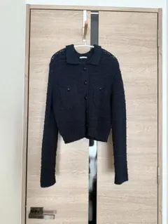 GU ネイビー編み込みデザイン長袖カーディガン